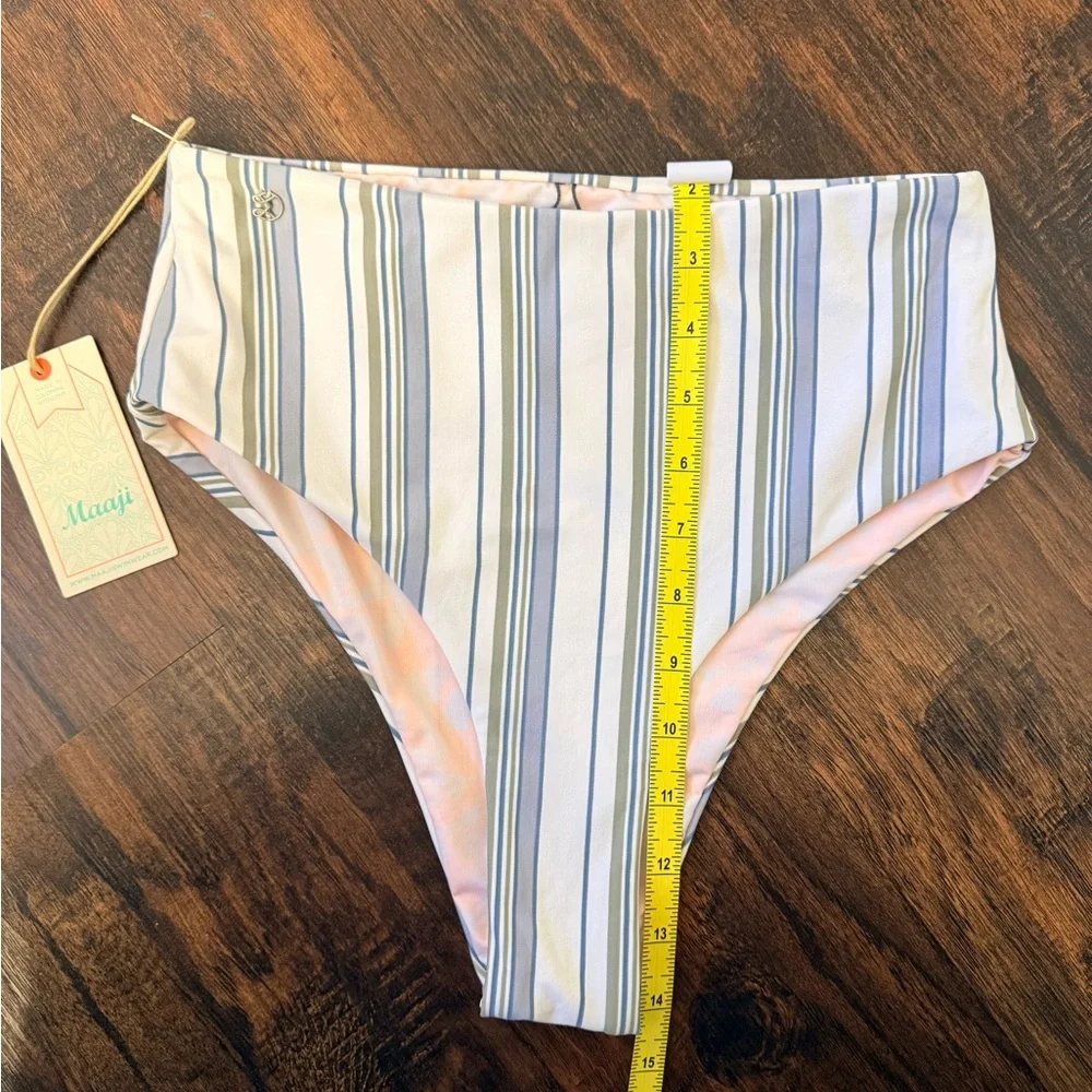 Maaji Reversible Striped Floral High Waisted Bikini Bottom Sz L High Leg Cheeky - Picture 8 of 8